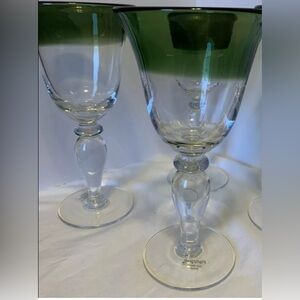 GREEN CLEAR GOBLETS WINE TEA WATER 2 GLASSES RARE PFALTZGRAFF POTTERS GLEN